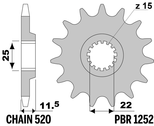 PIGNONI KTM Z15 18NC C.520 — 15T · Acciaio 18NC · Acciaio naturale