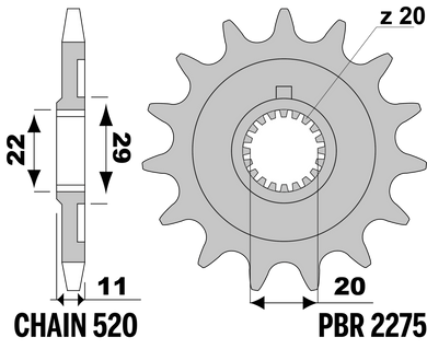 PIGNONI Z13 SHERCO 18NC C.520 — 13T · Acciaio 18NC · Acciaio naturale
