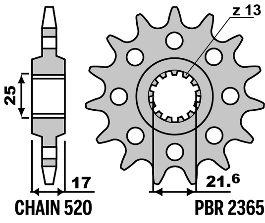 PIGNONI CB500X Z15 18NC C.520 — 15T · Acciaio 18NC · Acciaio naturale