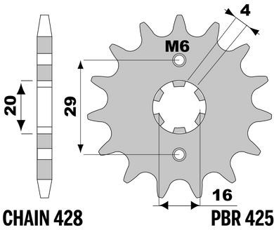 PIGNONI SUZUKI Z15 18NC C.428 — 15T · Acciaio 18NC · Acciaio naturale