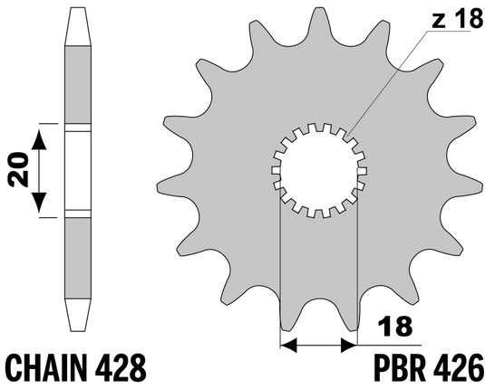 PIGNONI Z13 18NC C.428 — 13T · Acciaio 18NC · Acciaio naturale